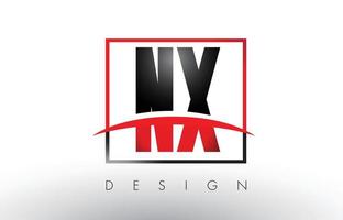 letras del logotipo nx nx con colores rojo y negro y swoosh. vector