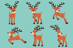 Reindeer characters in various poses and scenes. Merry Christmas cutout element vector