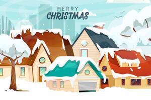 Beautiful house on winter time falling snow on christmas vector