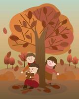 Cute kids rest in nature park vector