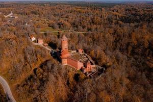 Aerial view of tthe Sigulda city in Latvia during golden autumn. photo