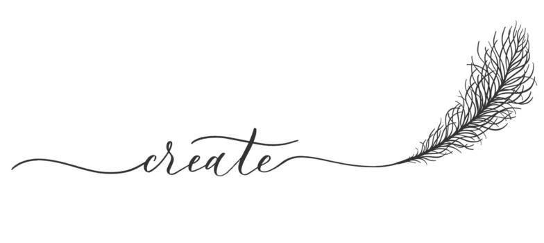 cree inscripciones de plantillas caligráficas con líneas suaves y plumas de pájaro. vector