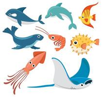 Set of sea creatures on white background vector