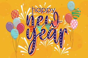 Greeting New year 2022 card cartoon with lettering vector illustration