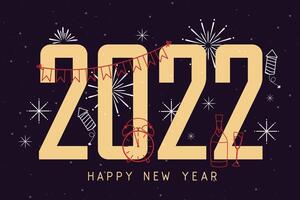 Greeting New year 2022 card cartoon with lettering vector illustration