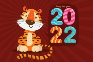 Diseño tipográfico del año del tigre 2022. tigre es elementos tradicionales y zodiaco chino. vector