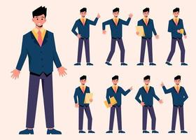 Set of young business man in different posture