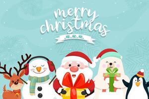 Christmas scenes snowflake with Santa claus, penguin, reindeer, bear, snowman. Merry Christmas cutout element vector