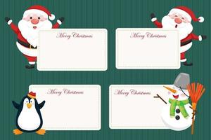 Christmas and New Year background banner. Santa claus, penguin, snowman with blank banner.