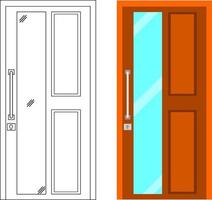 icono de puerta de color e incoloro. puerta de madera con vidrio vector