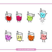 set cute glass emoticon vector