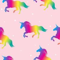 Rainbow unicorns on a pink background with a stars. Seamless pattern. vector