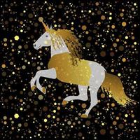 Gold unicorn on a black background. vector