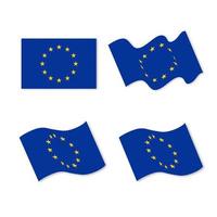 Set of four wavy European union flag flags. vector