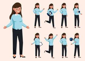 Set of young business woman in different posture vector