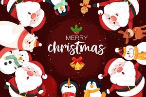 Merry Christmas and happy new year banner santa claus, snowman and penguin with gifts boxes vector