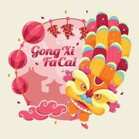 Chinese New Year Celebration Background with Chinese Lion Dance