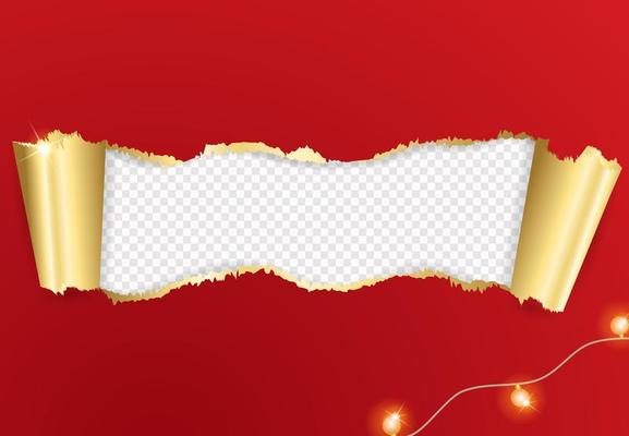 Transparent Background with gold torn paper. Horizontal template poster, greeting cards, headers, website.