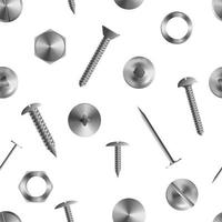 Brutal seamless pattern with realistic nails, bolts, screws. vector