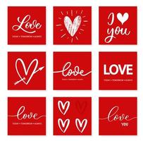 amor hoy mañana siempre - inscripción de caligrafía roja. juego de tarjetas de letras de mano de amor. vector