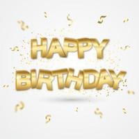 Happy Birthday - white background with realistic golden text and ribbons. Vector illustration greeting card, poster, flyer, banner.