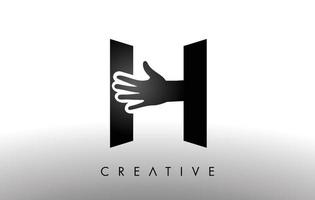 Letter H Logo with Hand Silhouette Vector Icon Illustration. Creative Hand Logo Letter