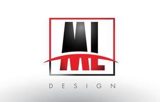 ml ml logo letras con colores rojo y negro y swoosh. vector