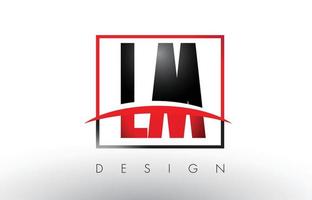 Letras del logotipo de lm lm con colores rojo y negro y swoosh. vector