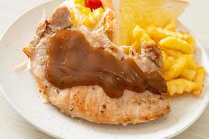 pork steak with black peppers gravy sauce photo