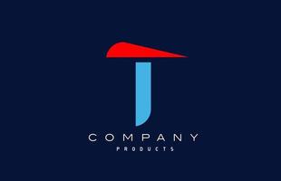 blue red T alphabet letter logo icon. Design for company and business vector