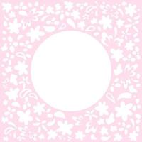 Floral frame white flowers on a pink background. Vector frame with round place for text.