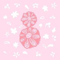 Doodle flowers greeting card white on a pink background. vector