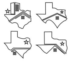 logotipo de la casa de texas, icono de la casa y el techo de texas, mapa de símbolos de construcción de texas vector