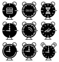 iconos de línea de reloj de tiempo alarma y reloj inteligente reloj de 24 horas vector