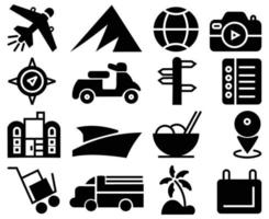 línea gruesa de viajes de turismo de vacaciones, conjunto de iconos de viaje colección de iconos simples de turismo vector
