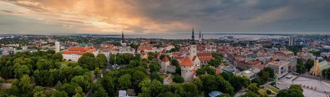 View of the church and old town towers in Tallinn, Estonia. photo