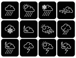 Símbolos vectoriales planos meteorológicos, pronóstico del tiempo - conjunto de iconos web de contorno vector