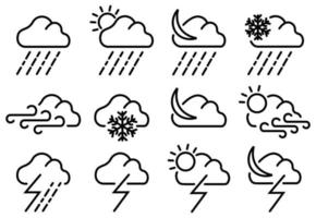 Símbolos vectoriales planos meteorológicos, pronóstico del tiempo - conjunto de iconos web de esquema vector