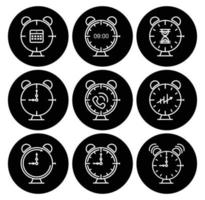 iconos de línea de reloj de tiempo alarma y reloj inteligente reloj de 24 horas vector