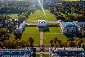 Panoramic aerial view of Greenwich Old Naval Academy by the River Thames photo