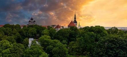 View of the church and old town towers in Tallinn, Estonia. photo