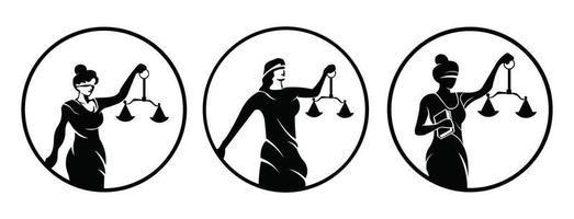 logotipo de themis de la justicia y la ley, mujer con los ojos vendados y escamas. vector