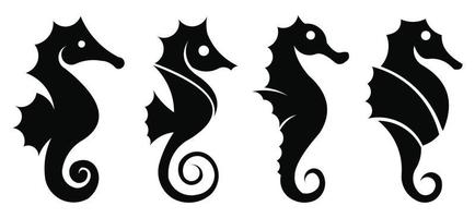 Seahorse graphic  Sea life symbol, Black silhouette seahorse isolated on white background, Seahorse high detailed Vector