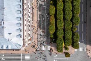 Aerial view of the people running marathon. photo