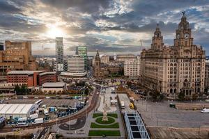 Aerial view of the Liverpool skyline in United Kingdom photo