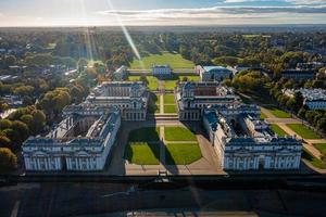 Panoramic aerial view of Greenwich Old Naval Academy by the River Thames photo