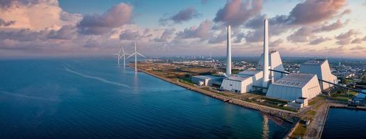 Aerial view of the Power station. One of the most beautiful and eco friendly power plants in the world. ESG green energy. photo