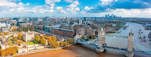 Aerial panoramic cityscape view of the London Tower Bridge photo