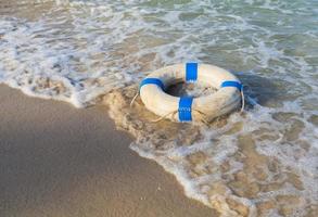 The Life preserver put on the beach.
