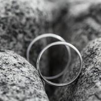 Wedding rings put on the Stone. Monochrome